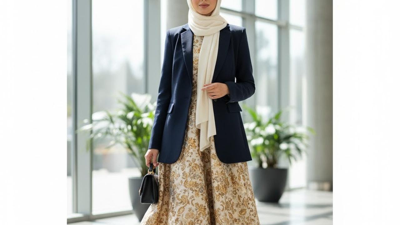 Cara Memadukan Gamis Brokat dengan Blazer, Tampil Elegan Tanpa Terkesan Berlebihan