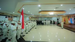 Acara pengukuhan kontingen Indonesia untuk SEA Games 2025 yang berlangsung di Auditorium Wisma Kemenpora, Senayan, Jakarta, Jumat (05/12/2025). (Bola.com/Bagaskara Lazuardi)