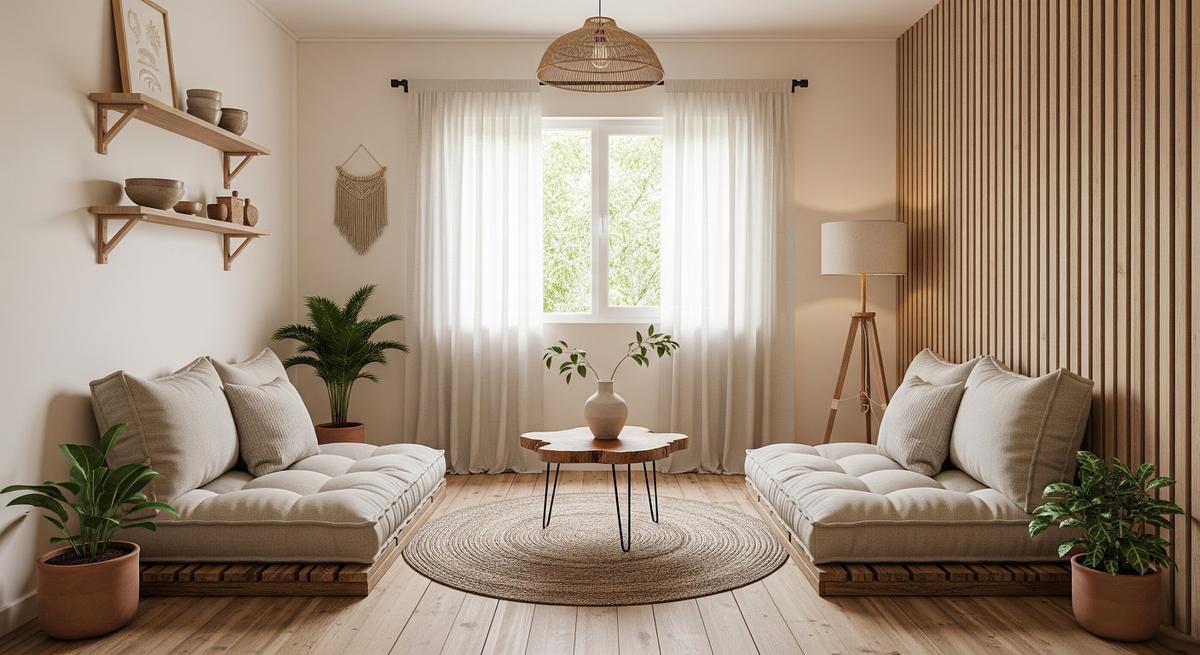 Desain Ruang Tamu Kecil Minimalis Tanpa Sofa di Rumah Sederhana/Gemini AI