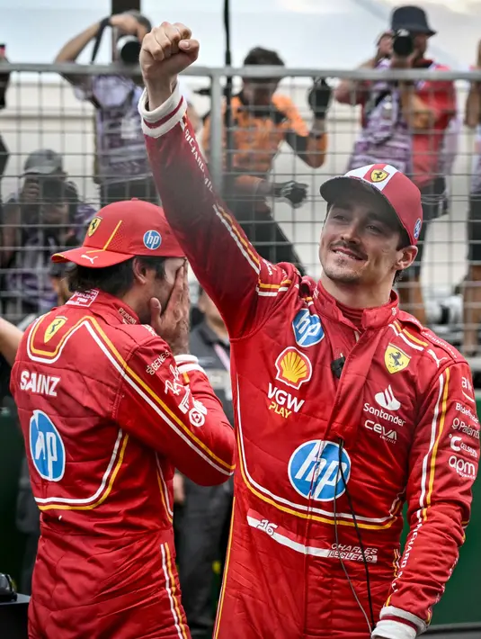 Charles Leclerc menjadi pembalap tuan rumah yang berhasil meraih kemenangan di ajang Formula 1 setelah Louis Chiron pada 1931. (ANDREJ ISAKOVIC/AFP)