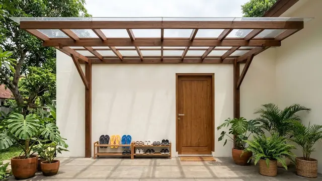 Kanopi Kayu Berpadu Atap Fiberglass