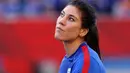 Ekspersi Kiper Wanita Amerika Serikat, Hope Solo sebelum bertanding melawan Swedia di babak pertama Grup D Piala Dunia Wanita 2015 di Stadion Winnipeg, Kanada, Jumat (12/6/2015). Amerika Serikat bermain imbang 0-0 atas Swedia. (Reuters/Bruce Fedyck)