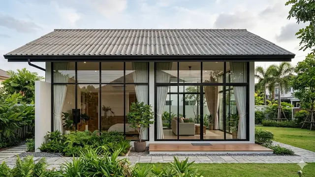 Model Rumah Minimalis Atap Asbes dengan Jendela Besar (Foto: Gemini AI)