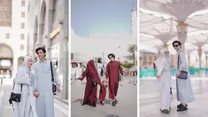 Foto kombinasi Dinda Hauw  dan Rey Mbayang saat melaksanakan umrah bersama sang anak, Shaka. (instagram.com/dindahw)