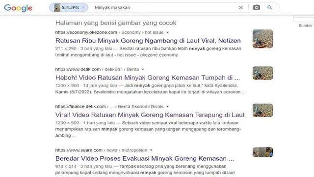 Gambar Tangkapan Layar Penelusuran Foto Menggunakan Google Images.