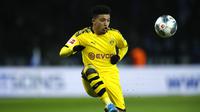 2. Jadon Sancho - Jadon Sancho menjadi incaran banyak klub raksasa saat ini berkat penampilan apiknya bersama Borussia Dortmund. Pemain asal Inggris ini bisa menjadi penggati Lionel Messi bila hengkang dari Barcelona. (AFP/Odd Andersen)