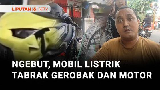 Mobil Listrik Menabrak Gerobak Pedagang dan Sepeda Motor, Tiga Orang Terluka