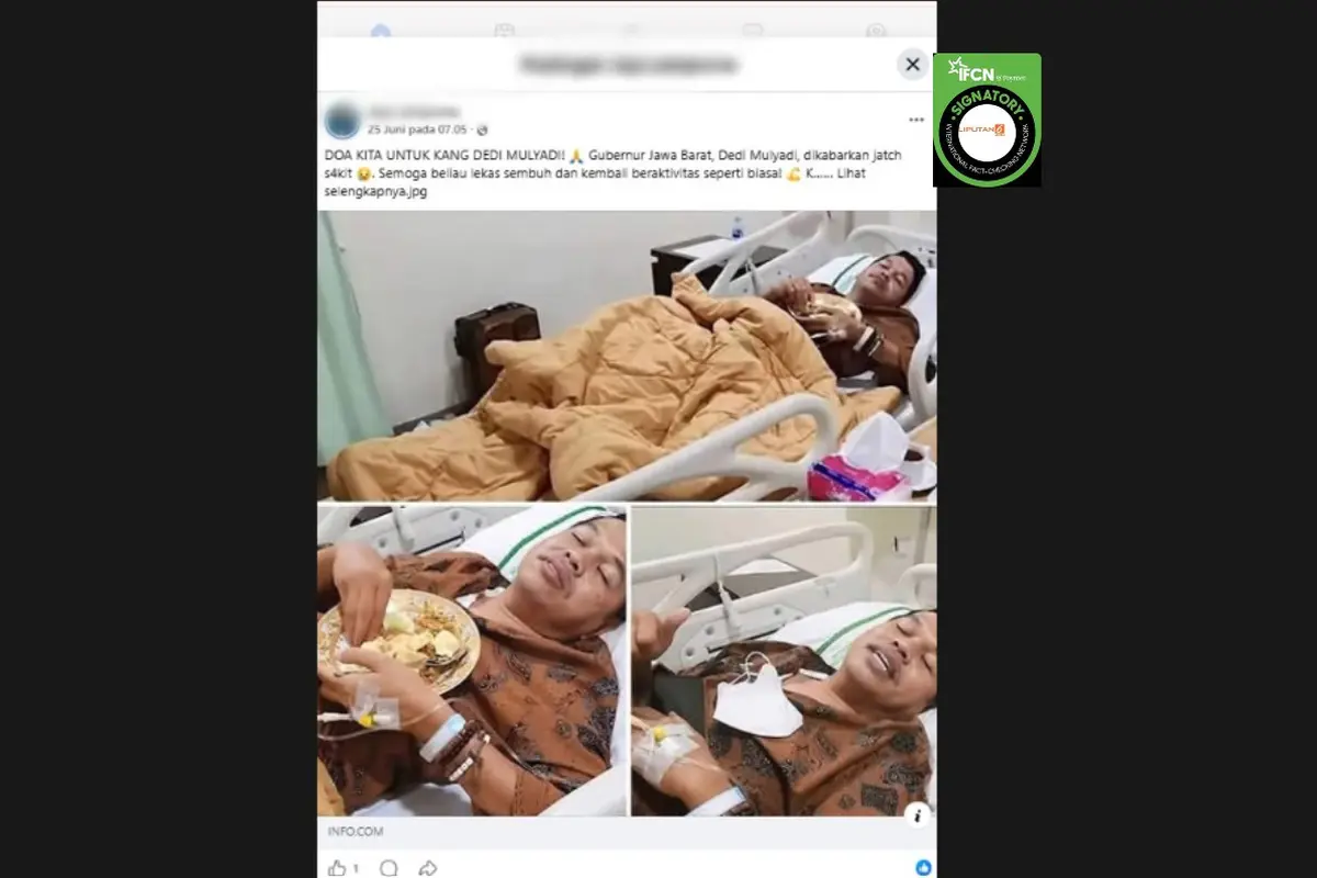 Cek Fakta Liputan6.com mendapati klaim foto Gubernur Jawa Barat Dedi Mulyadi terbaring sakit pada Juni 2026.