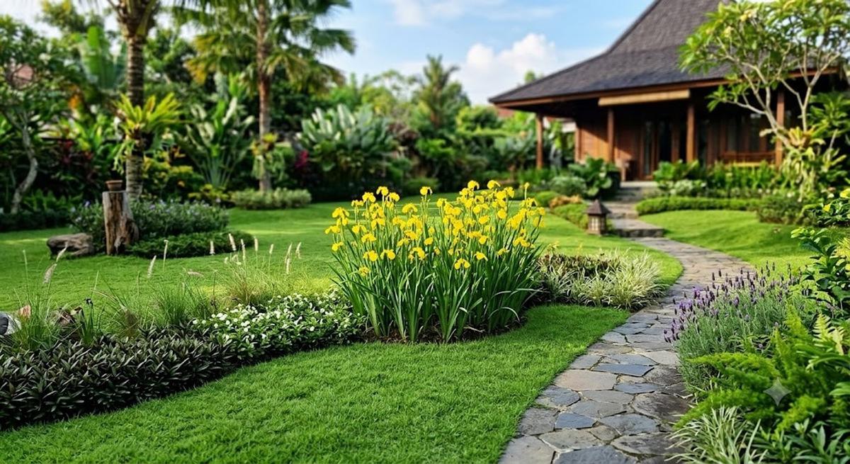 Iris Kuning Menjadi Titik Fokus Taman (AI Generated)