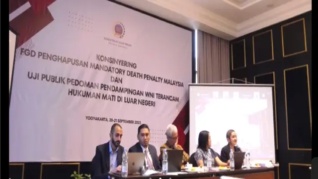 Focus Group Discussion (FGD) Penghapusan Mandatory Death Penalty Malaysia yang digelar Kemlu RI.di Yogyakarta, 21 September 2023. (Screen Grab/Tanti Yulianingsih)