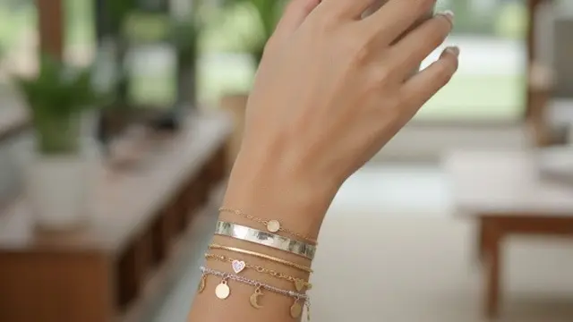 Model Gelang Stacking Mix Metal Emas dan Perak