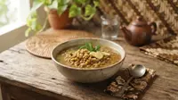 Resep Wedang Kacang Hijau Tanpa Santan, Hangat dan Menyegarkan untuk Musim Hujan. (AI Generated)