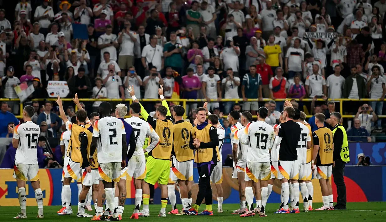 Skor 2-0 untuk kemenangan Jerman atas Denmark tidak berubah hingga akhir pertandingan. (OZAN KOSE/AFP)