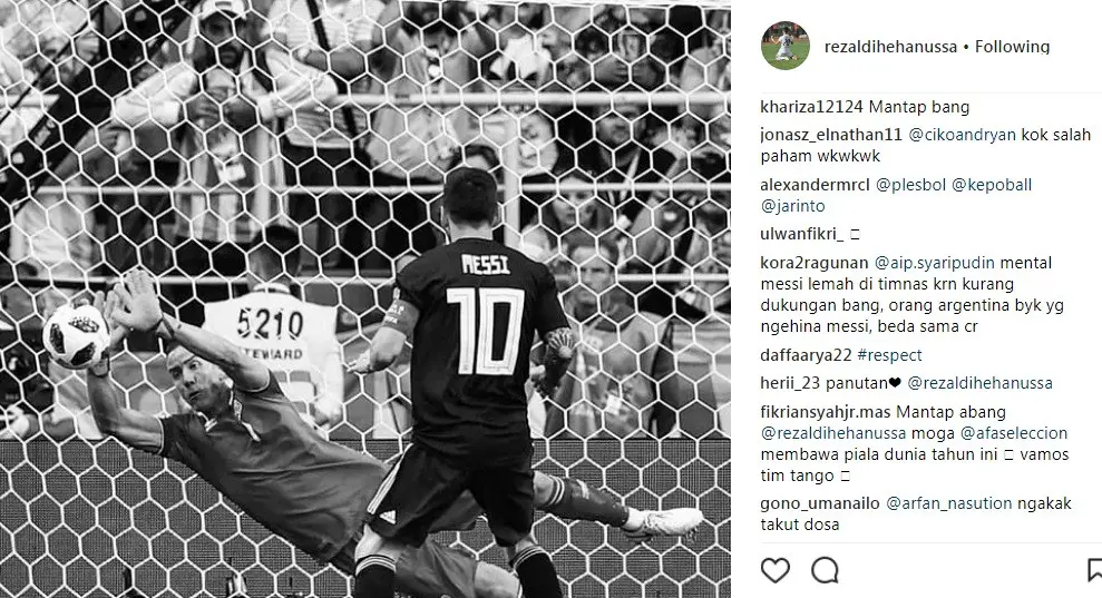 Bentuk simpati pesepak bola Indonesia, Rezaldi Hehanussa, untuk Lionel Messi. (Instagram)
