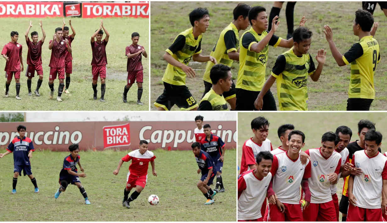 Berikut ini Universitas Negeri Makassar dan tim yang berhasil lolos perempat final turnamen Torabika Campus Cup 2017. (Bola.com/M Iqbal Ichsan)
