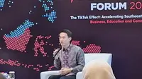 CEO TikTok Shou Chew tengah berada di Indonesia. Dalam konferensi pers TikTok Southeast Asia Impact Forum 2023 di Jakarta, Kamis (15/6/2023). (Liputan6.com/&nbsp;Giovani Dio Prasasti)
