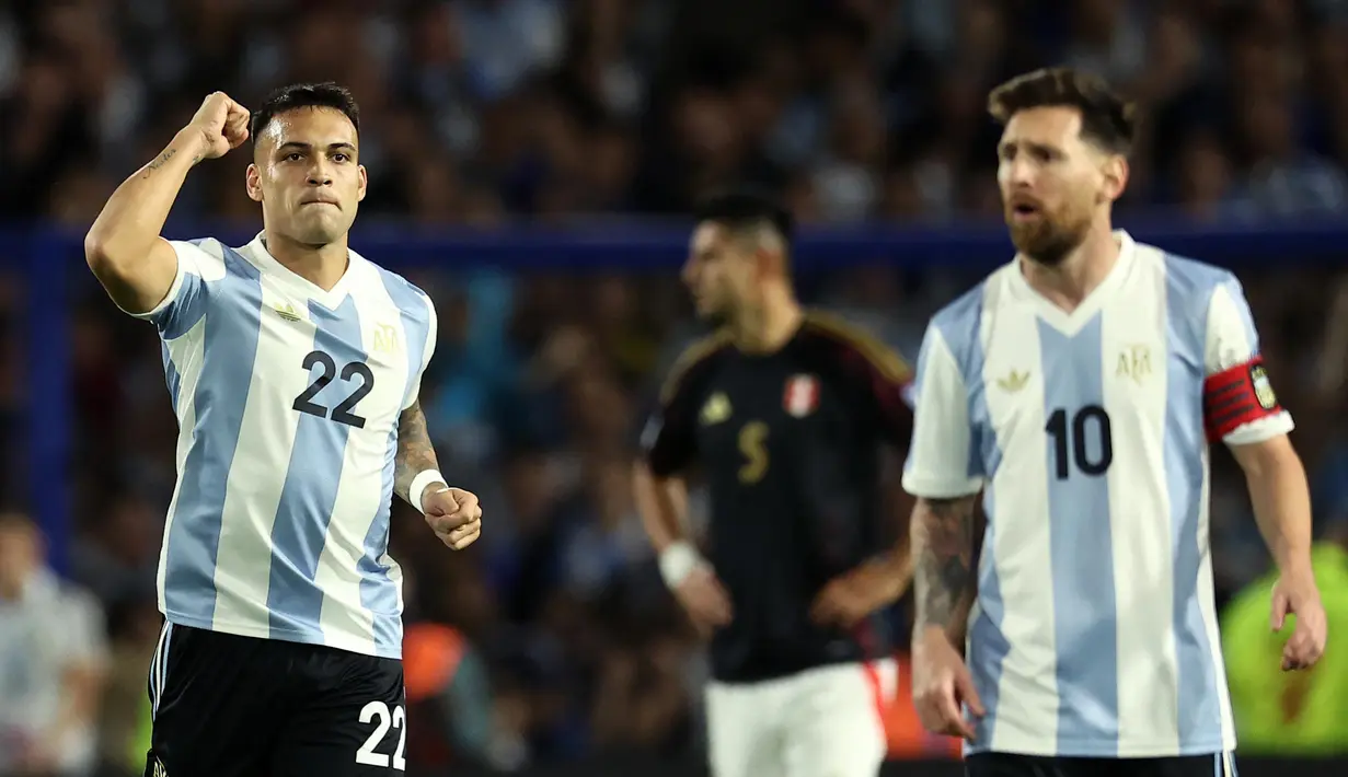 Argentina akhirnya memecah kebuntuan di menit ke-55, pasukan Lionel Scaloni unggul melalui gol Lautaro Martinez. (ALEJANDRO PAGNI/AFP)