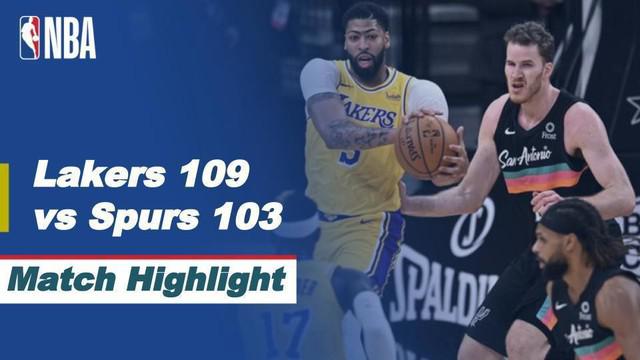 Berita video highlights NBA 2020/2021, LA Lakers menang 109-103 atas San Antonio Spurs pada Sabtu (2/1/2021) pagi hari WIB.