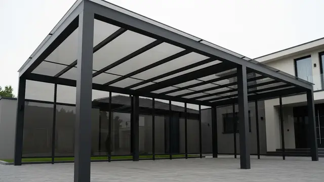 Model Carport Mewah Dua Mobil dengan Atap Kaca Tempered Tebal