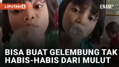 Aksi seorang bocah perempuan bisa membuat gelembung tak habis-habis dari mulutnya menarik perhatian
