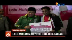 Atlet sprinter Lalu Muhammad Zohri tiba di Tanah Air Selasa (17/7) malam usai raih medali emas kejuaraan dunia atletik di Finlandia.