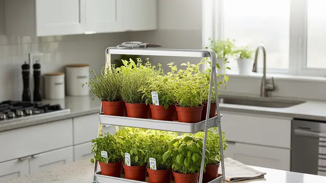 Desain Edible Garden Mini di Dapur Dekat Jendela untuk Bumbu Segar (AI )
