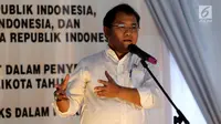 Menkominfo Rudiantara memberi sambutan saat acara Deklarasi Internet Bebas Hoax dalam Pilkada 2018, Jakarta, Rabu (31/1). Dalam kegiatan ini ditandatangani nota kesepakatan aksi antara Bawaslu, Kemkominfo dan KPU. (Liputan6.com/Johan Tallo)