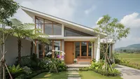 7 Rumah Pedesaan Minimalis Modern Atap Miring dan Taman Depan, Inspirasi Hunian Idaman
