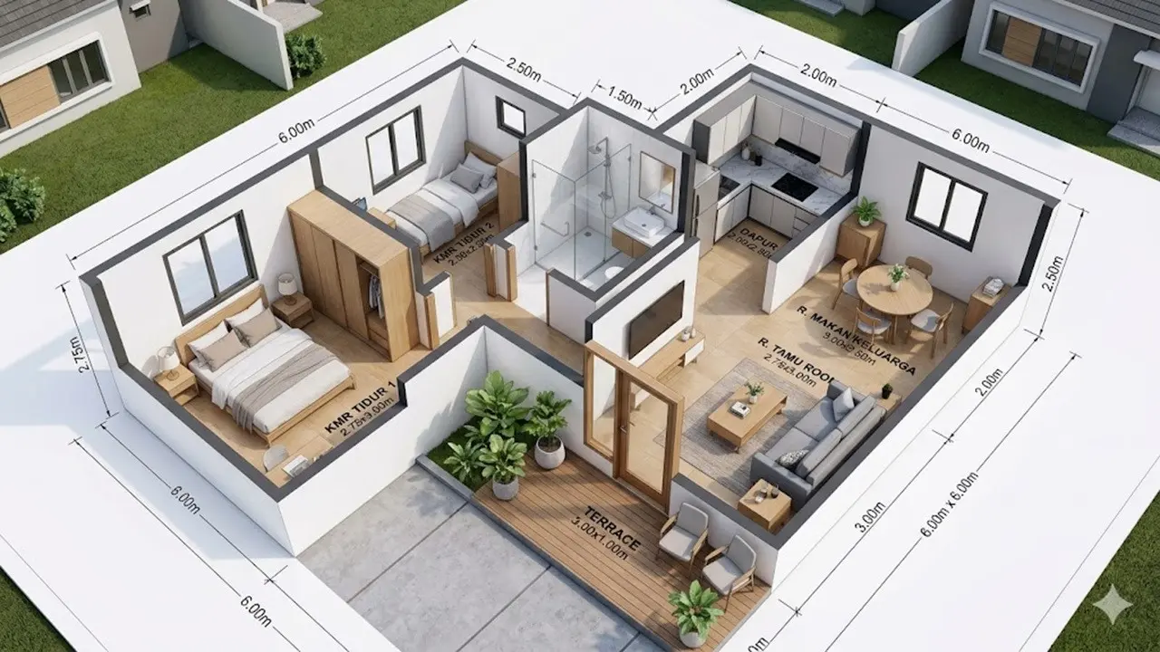 Denah Rumah Minimalis Dua Kamar