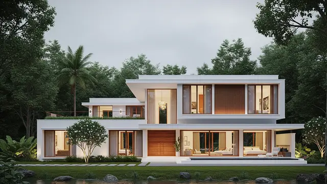 Desain Rumah Minimalis di Kampung tapi Terlihat Seperti Resort Mewah di Tengah Alam (Image by Gemini AI)