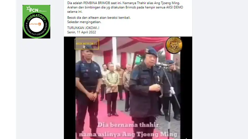 Cek Fakta Liputan6.com menelusuri penampakan pembina Brimob akan beraksi saat demo 11 April 2022