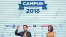 Aktor Dude Harlino berbagi kisah saat menjadi pembicara dalam EGTC 2018 di Universitas Kristen Petra Surabaya, Jawa Timur, Rabu (14/11). EGTC 2018 ini diadakan di Universitas Kristen Petra Surabaya pada 13-15 Oktober 2018. (Liputan6.com/Faizal Fanani)