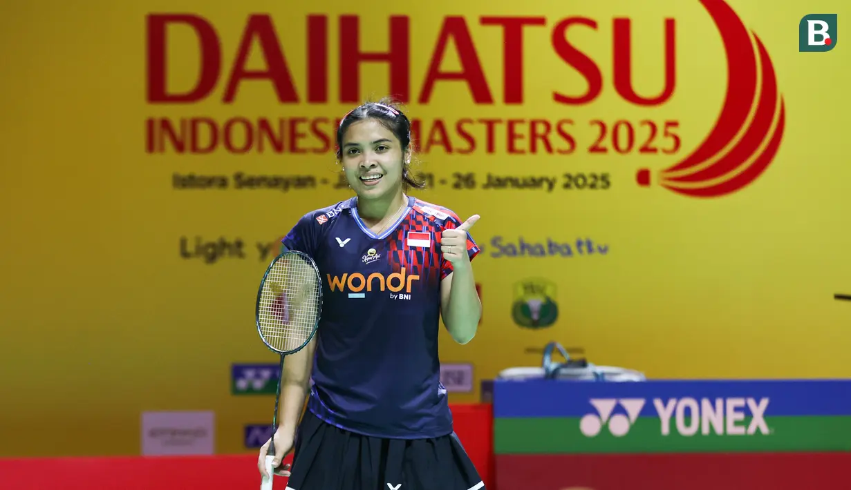 Tunggal putri Indonesia, Gregoria Mariska, melangkah ke perempat final Indonesia Masters 2025. (Bola.com/Abdul Aziz)