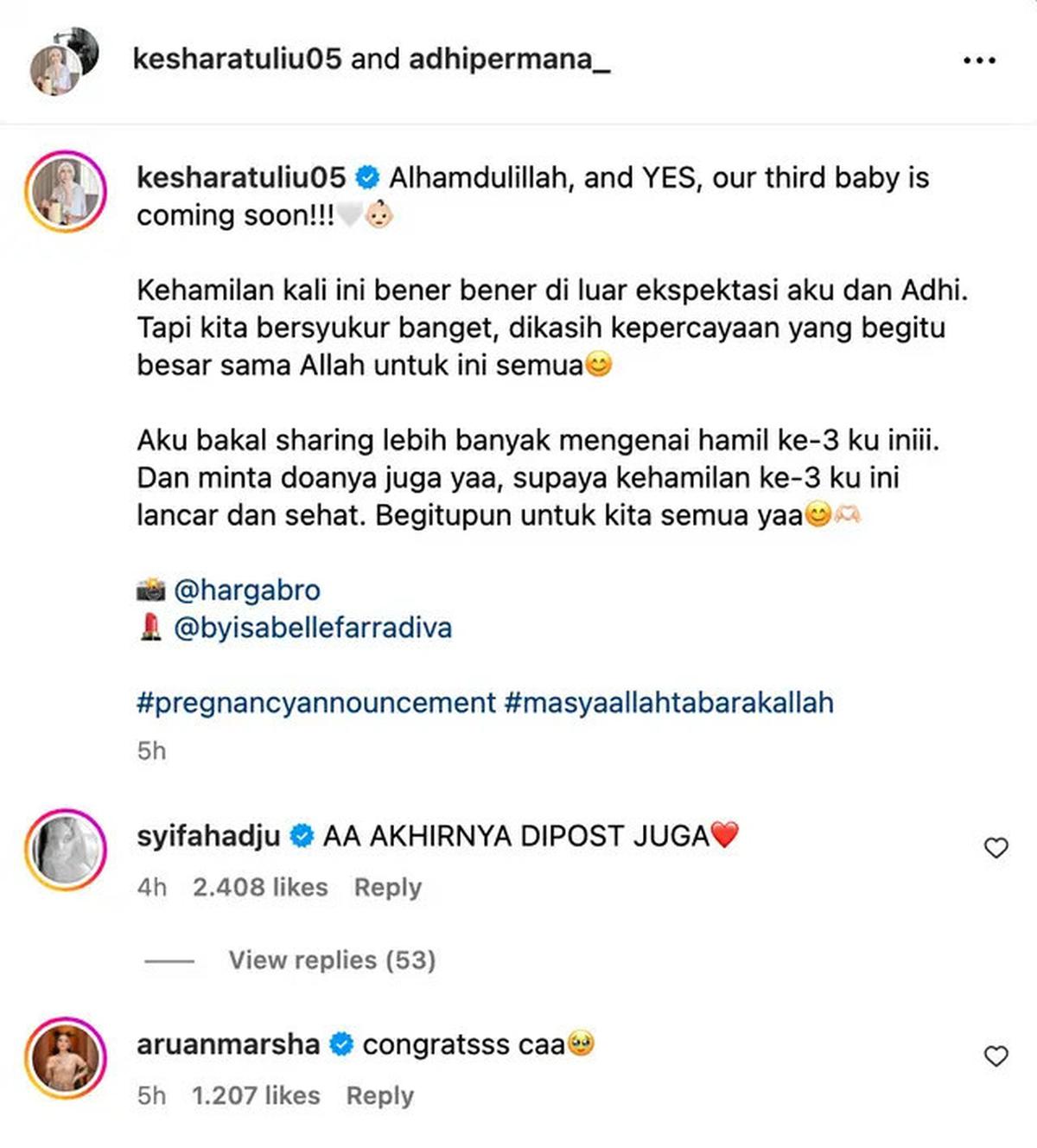 Kesha Ratuliu Hamil Anak Ketiga, Dapat Ucapan Selamat dari Syifa Hadju Hingga Marsha Aruan