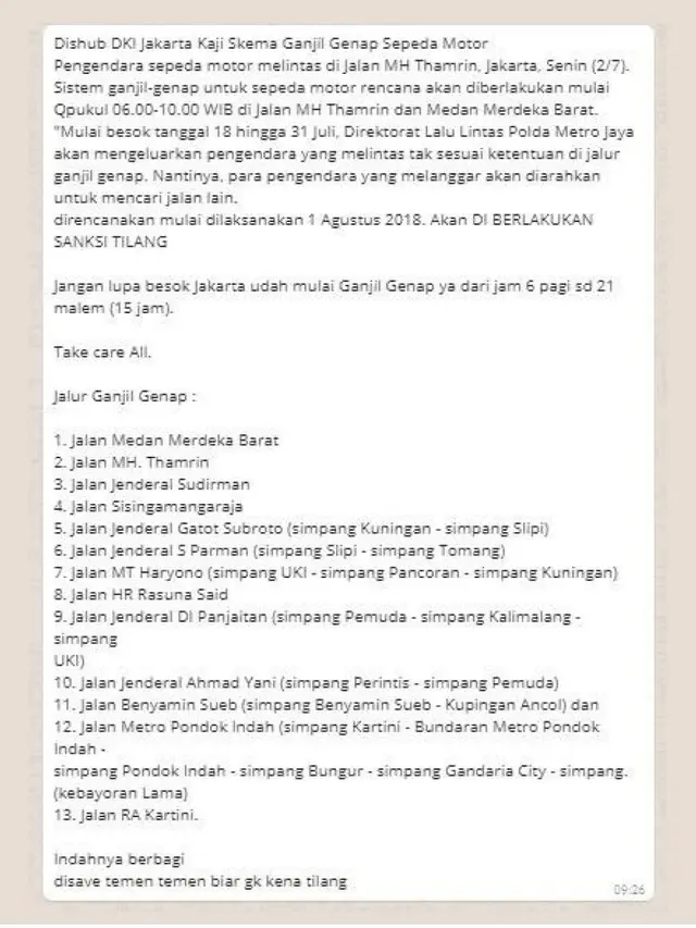 Hoax ganjil genap sepeda motor