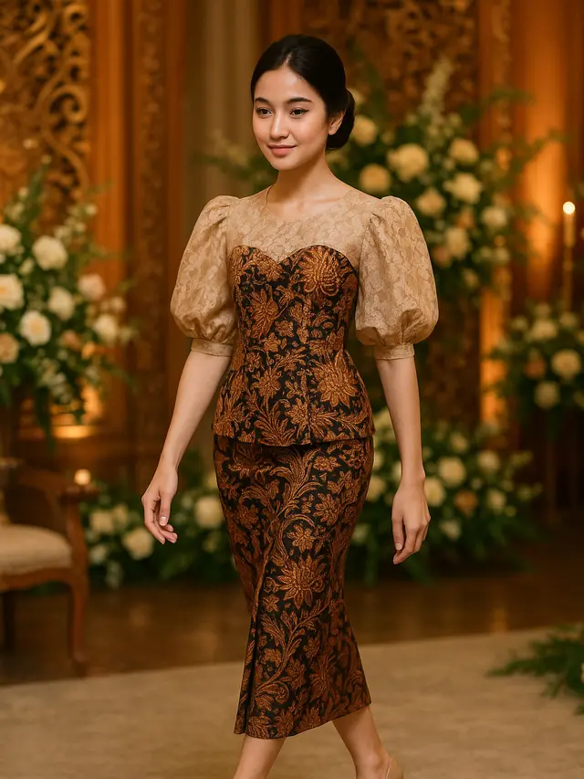 Model Batik Brokat Lengan Gelembung