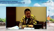 Direktur Utama Garuda Indonesia, Irfan Setiaputra saat paparan publik tahunan PT Garuda Indonesia Tbk (GIAA), Selasa (27/12/2022). (Foto: tangkapan layar/Pipit I.R)