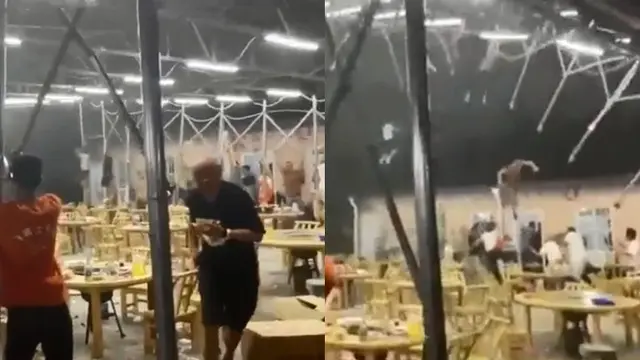 Restoran di China Tertiup Angin Kencang, Orang-Orang Beterbangan dan Terempas