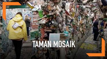 Seniman Isaiah Zagar membuat karya yang unik yakni taman mosaik dari barang bekas. Ia membutuhkan waktu selama 20 tahun untuk menciptakan karya seni ini.