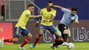 Di laga ini Uruguay mampu mencatatkan tujuh tembakan, sementara Kolombia berhasil membukukan sembilan tembakan. (Foto:AP/Bruna Prado)
