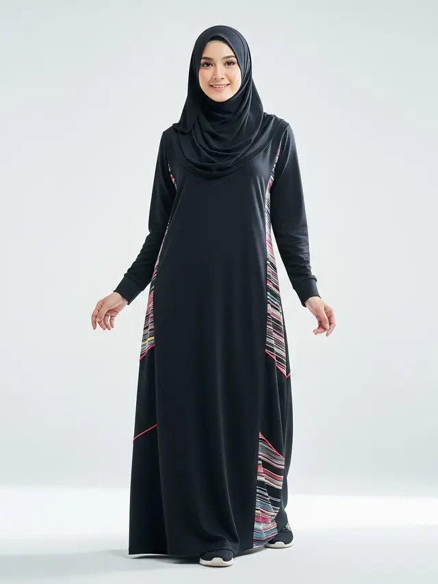 Gamis Sporty Kombinasi Hitam untuk Gerak Leluasa/ Ilustrasi AI