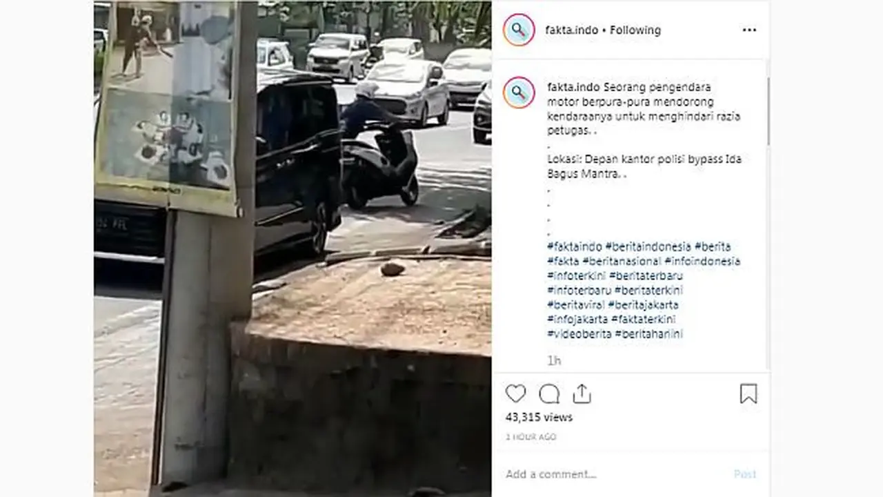 Pengendara Pura-Pura Dorong Motor Miliknya