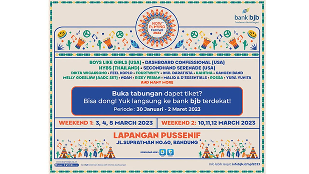 Simak! Cara Mudah Dapatkan Tiket Now Playing Festival 2023 Bersama bank bjb