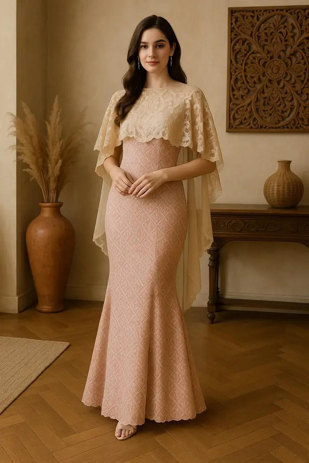 Trend Long Dress Brokat 2025 Warna Pastel dan Model Mermaid Lagi Naik Daun