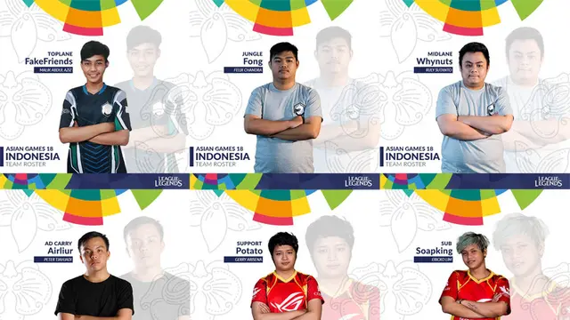 Tim E-Sports Indonesia di nomor League of Legends, sebagian dari 17 figur yang akan mewakili Indonesia di Asian Games 2018.