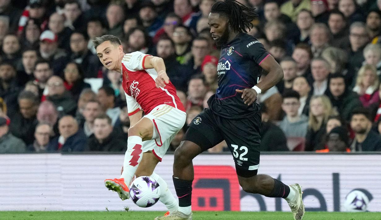 Tim asuhan pelatih Mikel Arteta meraih poin penuh dengan menang 2-0 atas Luton Town. (AP Photo/Frank Augstein)