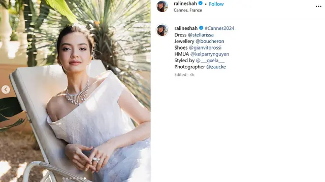Unggahan Raline Shah soal penampilannya di Festival Film Cannes. (Instagram/ ralineshah, foto: Elena Zaucke)