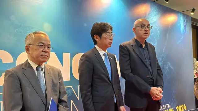 Peluncuran "ASEAN Blue Economy Innovation Project" oleh ASEAN bersama dengan Badan Pembangunan PBB (UNDP) dan pemerintah Jepang di Kantor Sekretariat ASEAN, Jakarta, Selasa (14/5/2024). (Liputan6/Benedikta Miranti)
