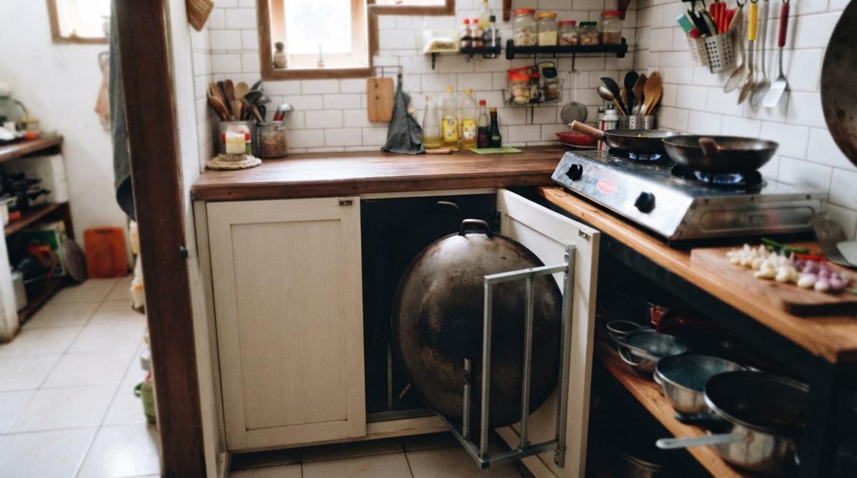 Cara Menyimpan Wajan Besar di Dapur Sempit