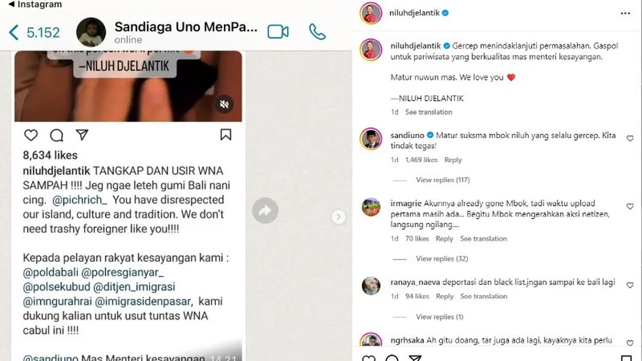 Turis Asing Diduga Bikin Sekte Sesat di Bali, Ni Luh Djelantk Mengadu pada Sandiaga Uno
